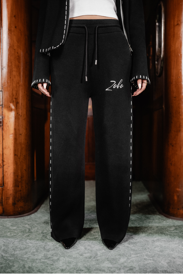 Hand Embroidery Knit Trouser - Deep Black