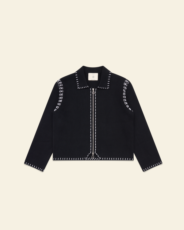 Hand Embroidery Knit Jacket - Deep Black