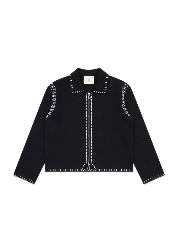 Hand Embroidery Knit Jacket - Deep Black
